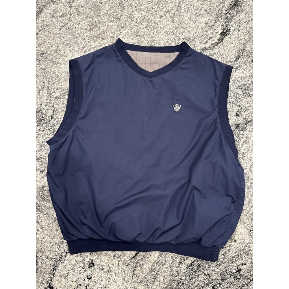 Polo Golf Ralph Lauren Vest Mens XL Plaid‎ Reversible Sleeveless Pullover Navy